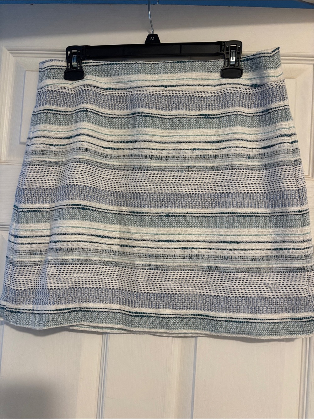 LOFT Striped A-Line Skirt in White and Light Blue
